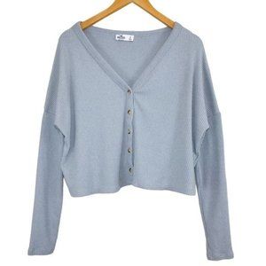 HOLLISTER Button Front Ribbed Knit Semi Cropped Slouchy Cardigan Size Sm…